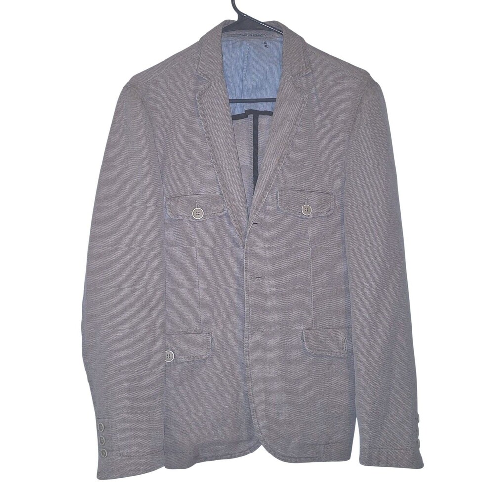 Exibit La Sartoria Mens Blazer 36R Beige Linen Blend Peak Lapel Sport Coat *FLAW